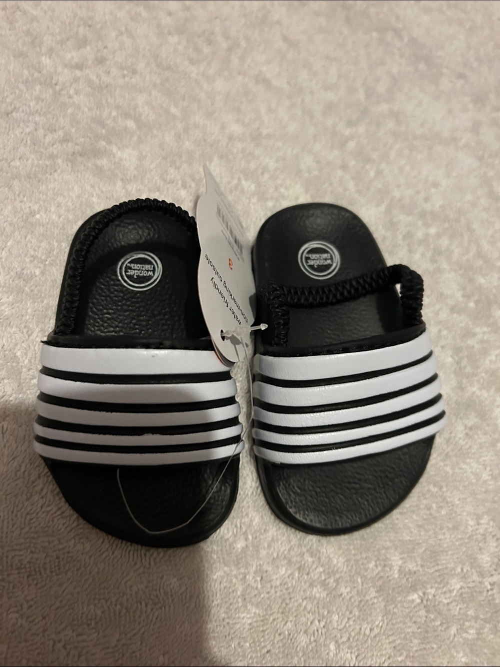 wonder nation Black and White Striped Slide Sandals for Kids